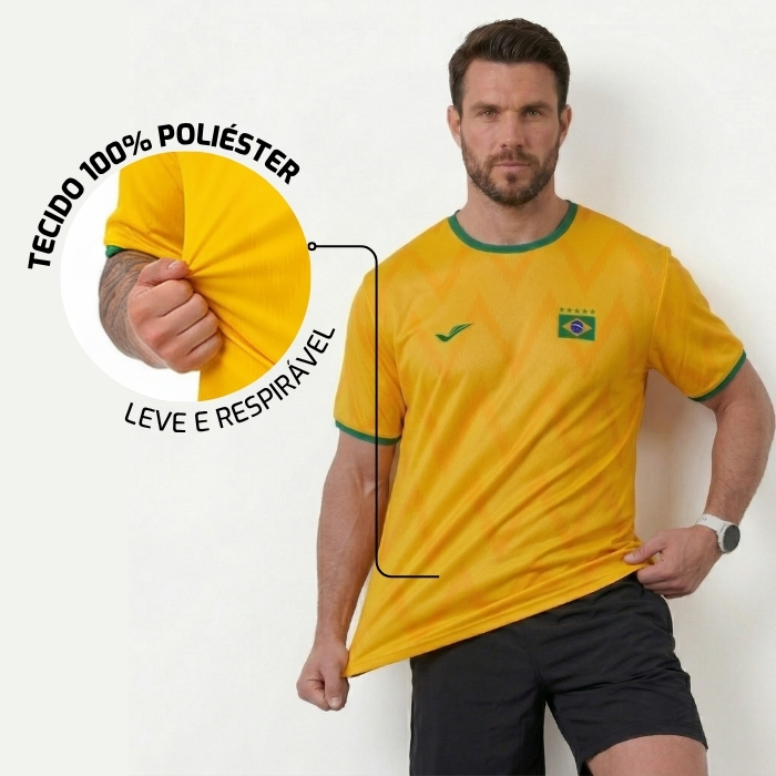 Camisa Brasil Masculina 2026 Torcedor Dry Fit Amarela Futebol Conforto Respirável Dia a Dia · foto 2