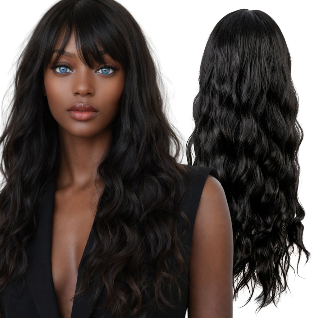 Peruca Wig Ondulada Natural 65cm com Franja + Cap