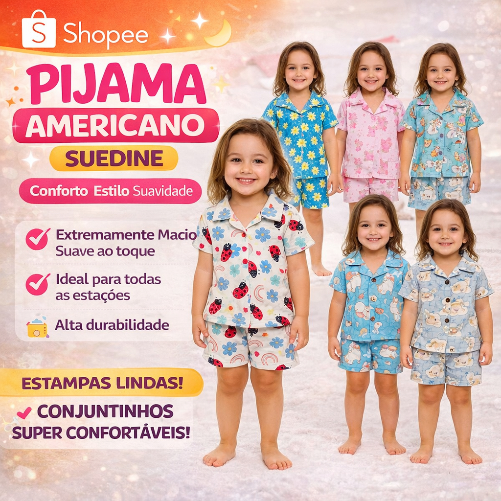 Pijama Americano Menina Blogueirinha Suedine Sortidos