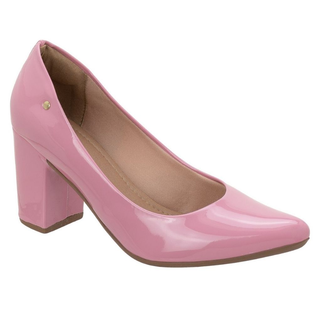 Scarpin Vizzare Sapato Feminino Bico Fino Salto Bloco Grosso 8cm