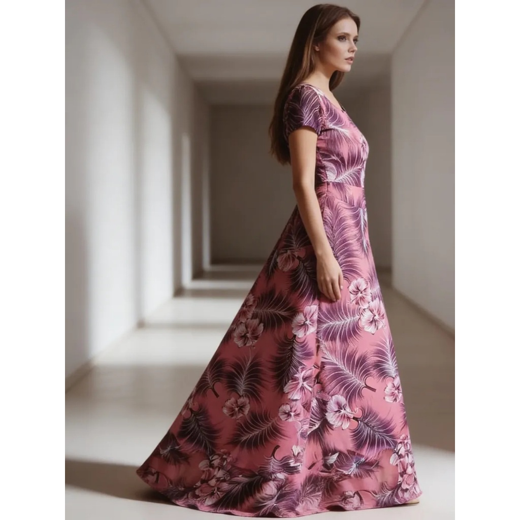 Vestido Longo Com Cós e Saia Evasê Rodada Moda Evangélica Feminina Temos Em Suplex Temos Plus Size