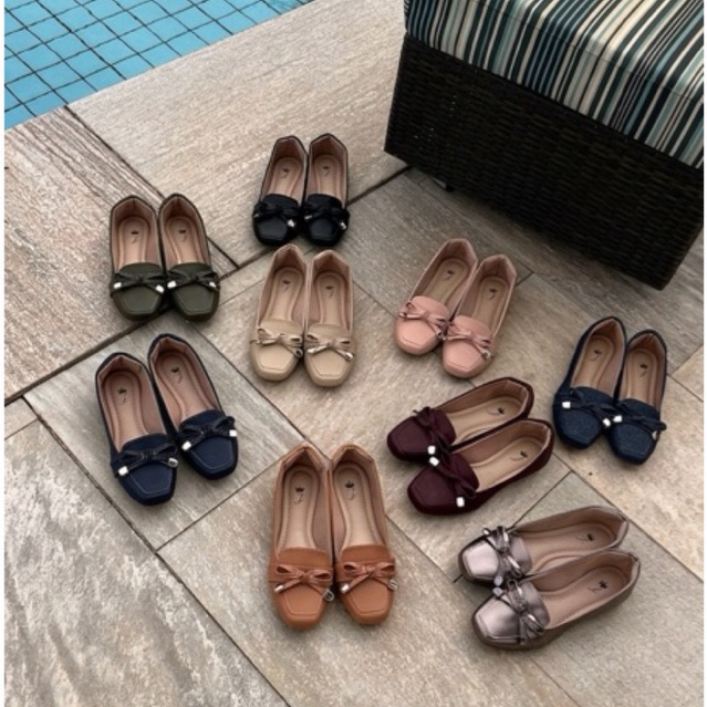 Mocassim Feminino Bico Quadrado Laço Delicado Cores Sapatilha Feminina Casual Confortável Elegante.