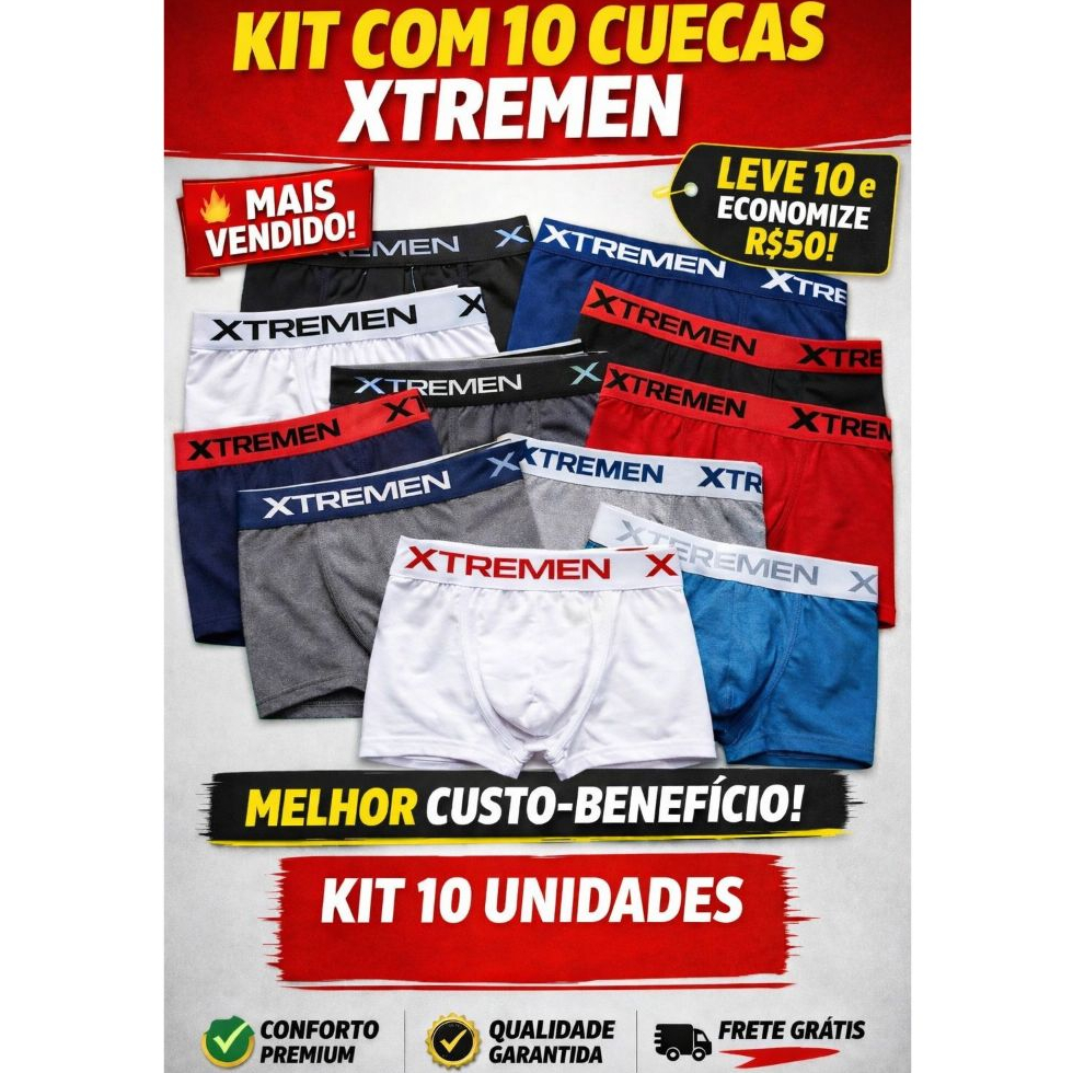 Kit 10 cuecas Box Boxer Lisa e Estampada Microfibra Do P ao GG3