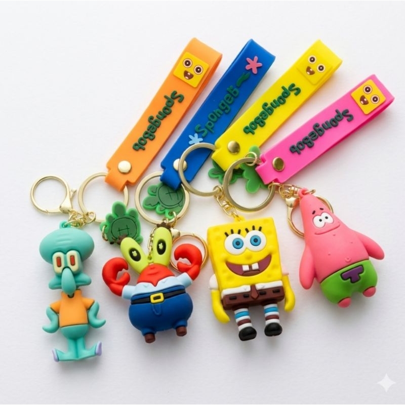 Kit 4 Chaveiros Bob Esponja 3D Borracha | Personagens Fofo Mochila Chaves Presente