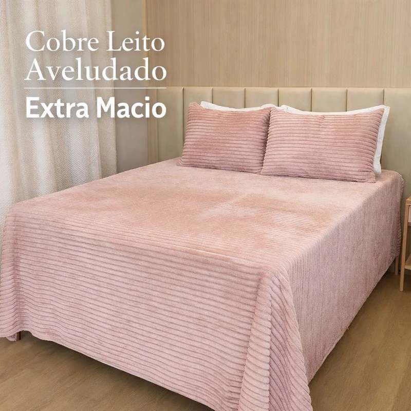 kit Manta Cobre Leito Canelado Aveludado Extra Macio Tipo Cobertor 2,50 x 2,20 M