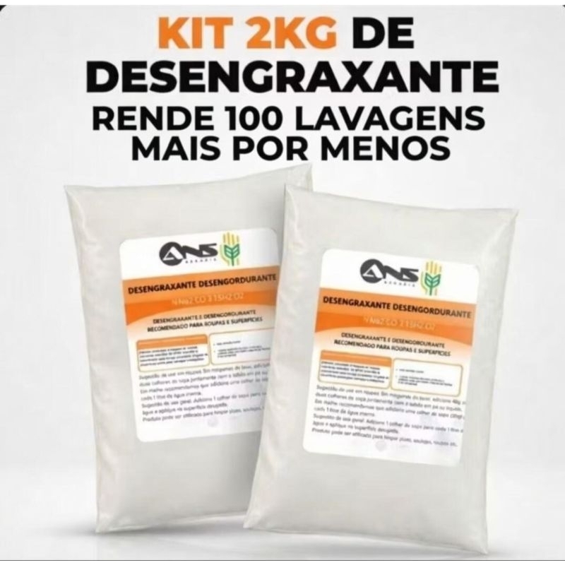 Kit 2kg Desengraxante Pó Sem Cloro Remove Graxa Óleo Ferrugem Roupa Azulejo Piso Econômico Rende 100 Lavagens.