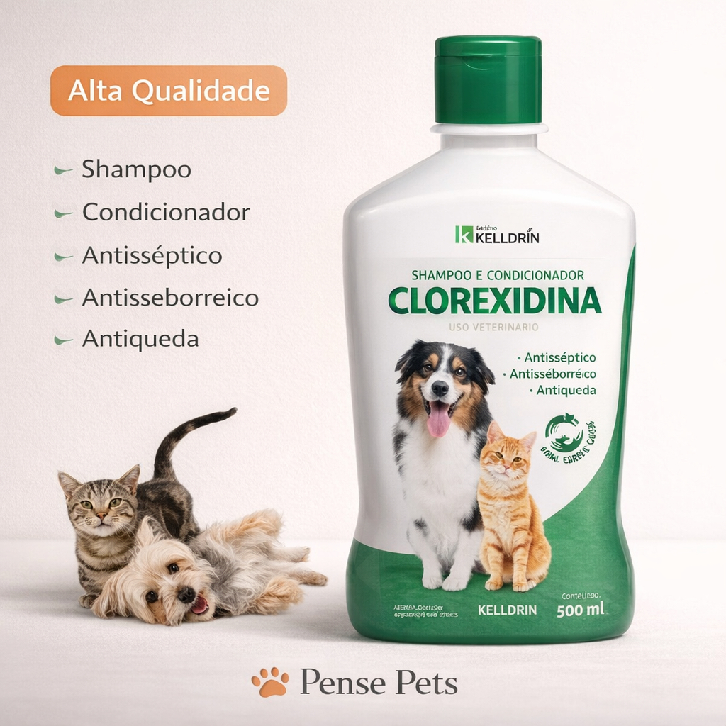 5 Unidades - Shampoo e Condicionador Kelldrin Clorexidina 500ml