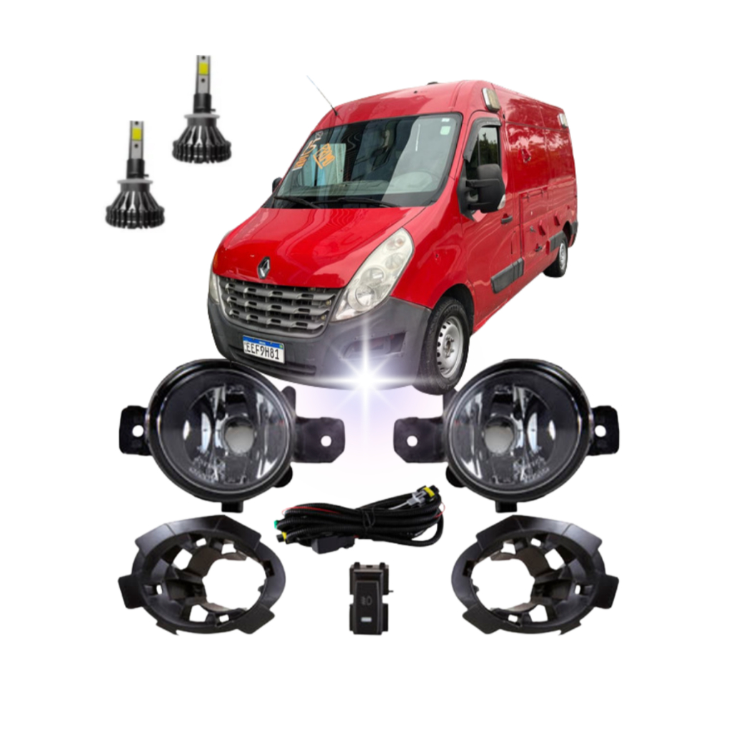KIT FAROL MILHA  RENALT MASTER 2015 2021CM BOTAO M/ ORIGINAL + LED  +SUPORT