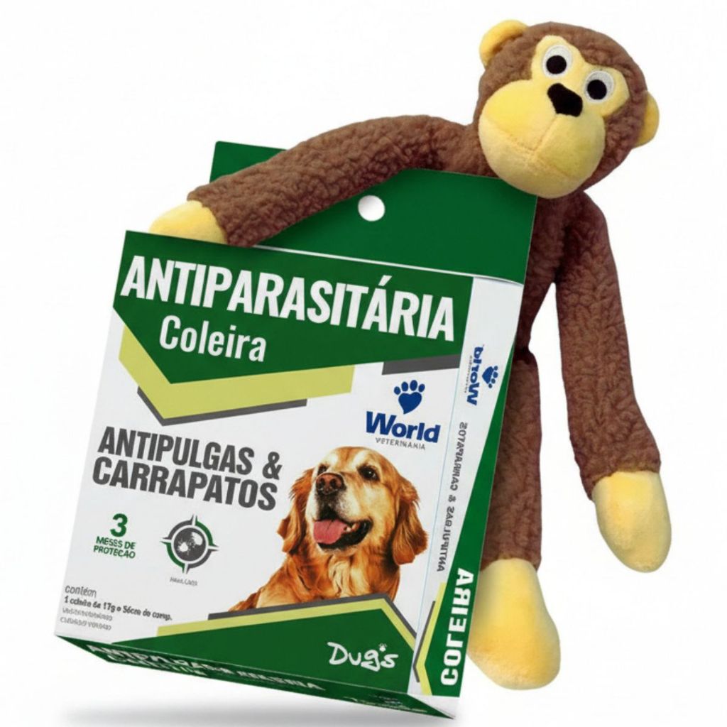 Kit Coleira Cães Antipulgas E Carrapatos World + Macaco