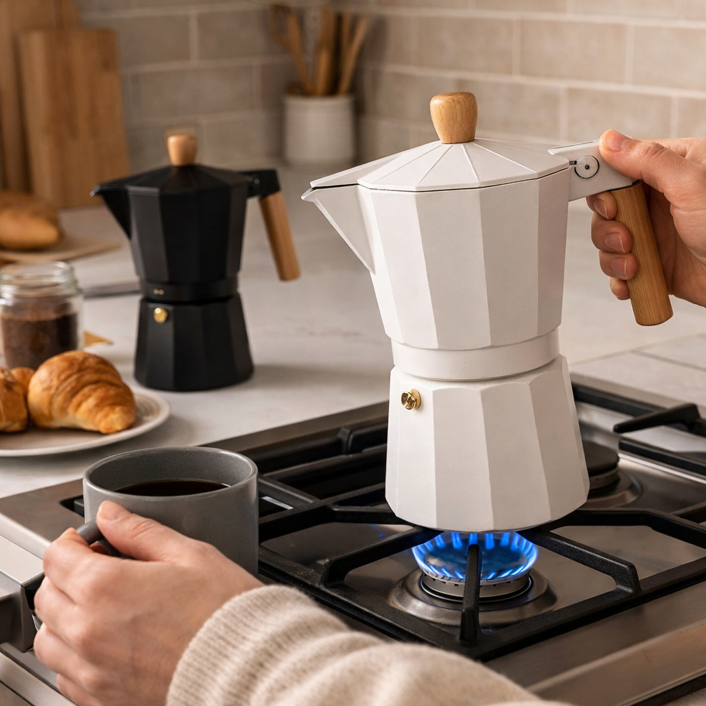 Cafeteira Italiana 300ml 6 Xícaras Alumínio Café Expresso Fogão Cafeteira Clássica Tipo Milano Café