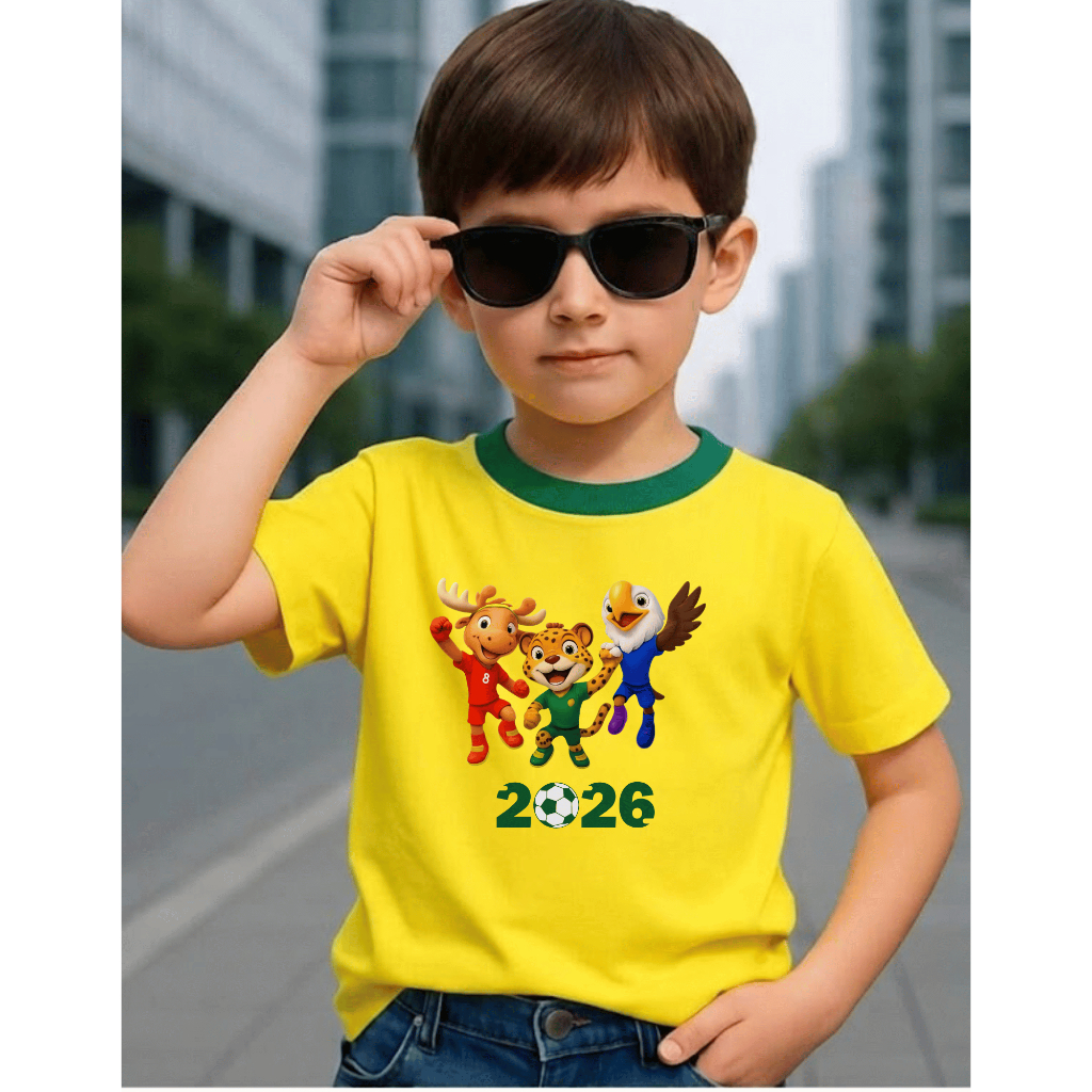 Camiseta Mascote Copa Do Mundo 2026 Infantil Adulto Blusa Unissex 100% Algodão