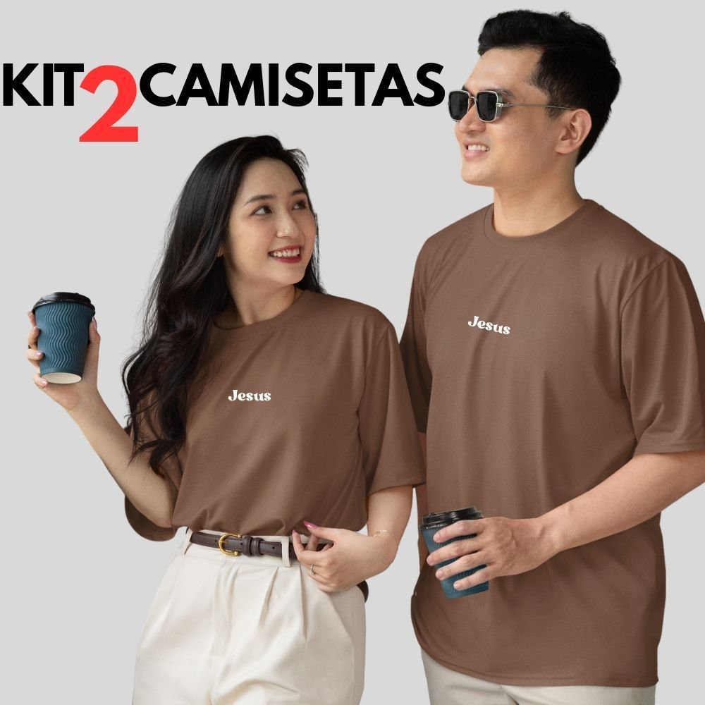 Kit 2 Camisetas Básicas Jesus Minimalista Unissex Cristã 100% Algodão Respirável Premium Gola Redonda Essencial Igreja