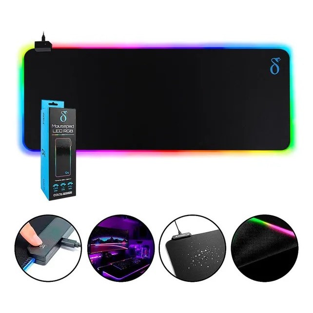 Mouse Pad Gamer RGB P9040 90x40cm LED Iluminado Base Antiderrapante Grande Desk Mat USB