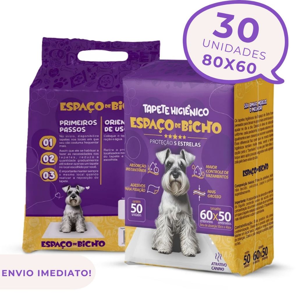 Tapete Higiênico Premium Espaço De Bicho 30unid. 80x60cm