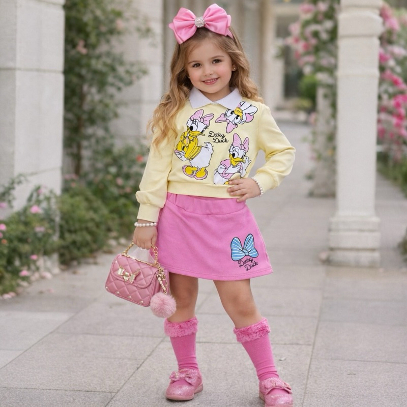 Conjunto Infantil Daisy Duck Tendência Moda Blogueirinha Meninas Crianças Outono Inverno Meia Estação