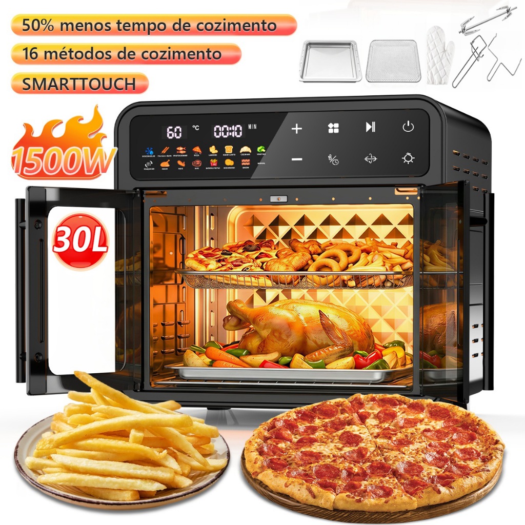 Air Fryer Forno 30L 1500W 127V Toque Digital com acessórios-16 funções Fritadeira Elétrica sem Óleo Forno Bancada