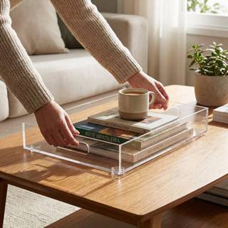 Bandeja Lisa Acrílico Cristal Decoração Alça Transparente Retangular em Oferta na Shopee