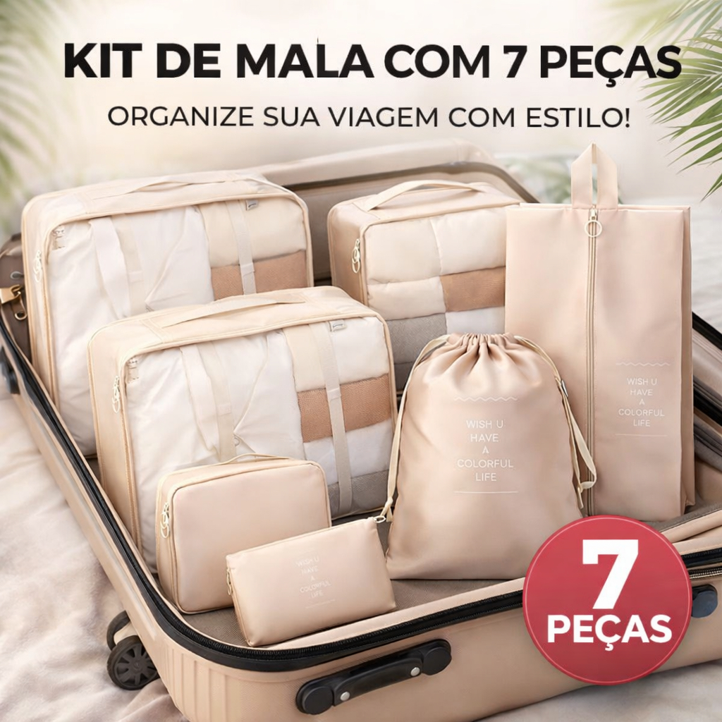 Kit 7 Pecas Bolsa Organizadoras Para Mala Roupas Bagagem Viagem