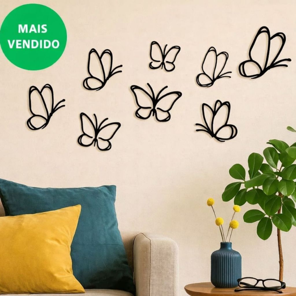 Kit Apliques Borboletas Delicadas MDF 3mm Decorativo Minimalista