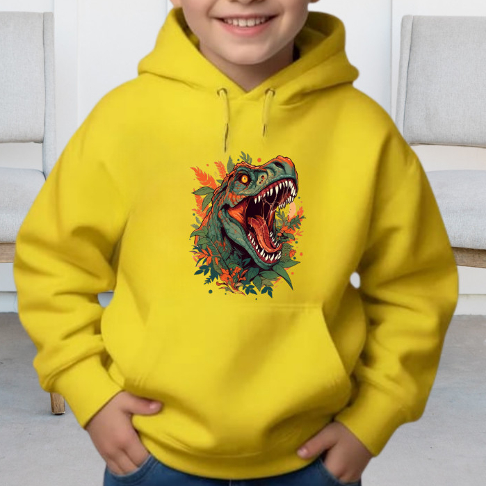 Blusa Moletom Infantil Menino Estampa Dinossauro Capuz bolso canguru casaco Inverno 4 ao 14