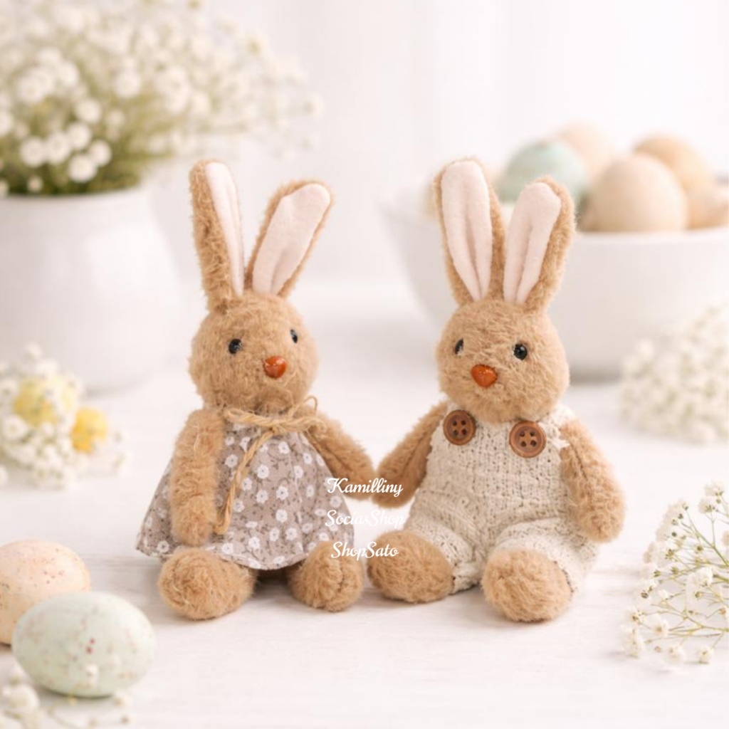 Coelhos De Pelucia Enfeites De Pascoa Presente Brinquedo (004) em Oferta na Shopee