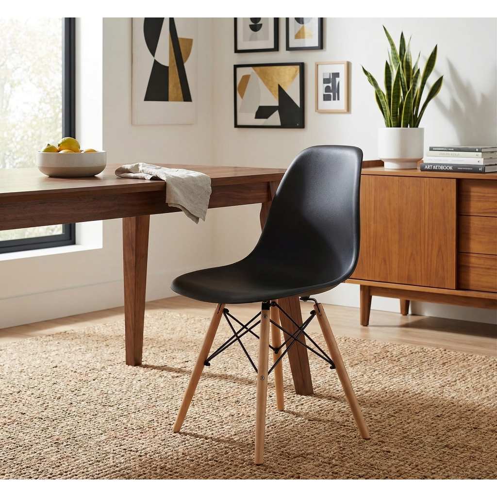 Kit de 3 Cadeiras Eiffel Charles Eames Wood Para Sala de Jantar Cozinha Escritório Design Pés de Madeira