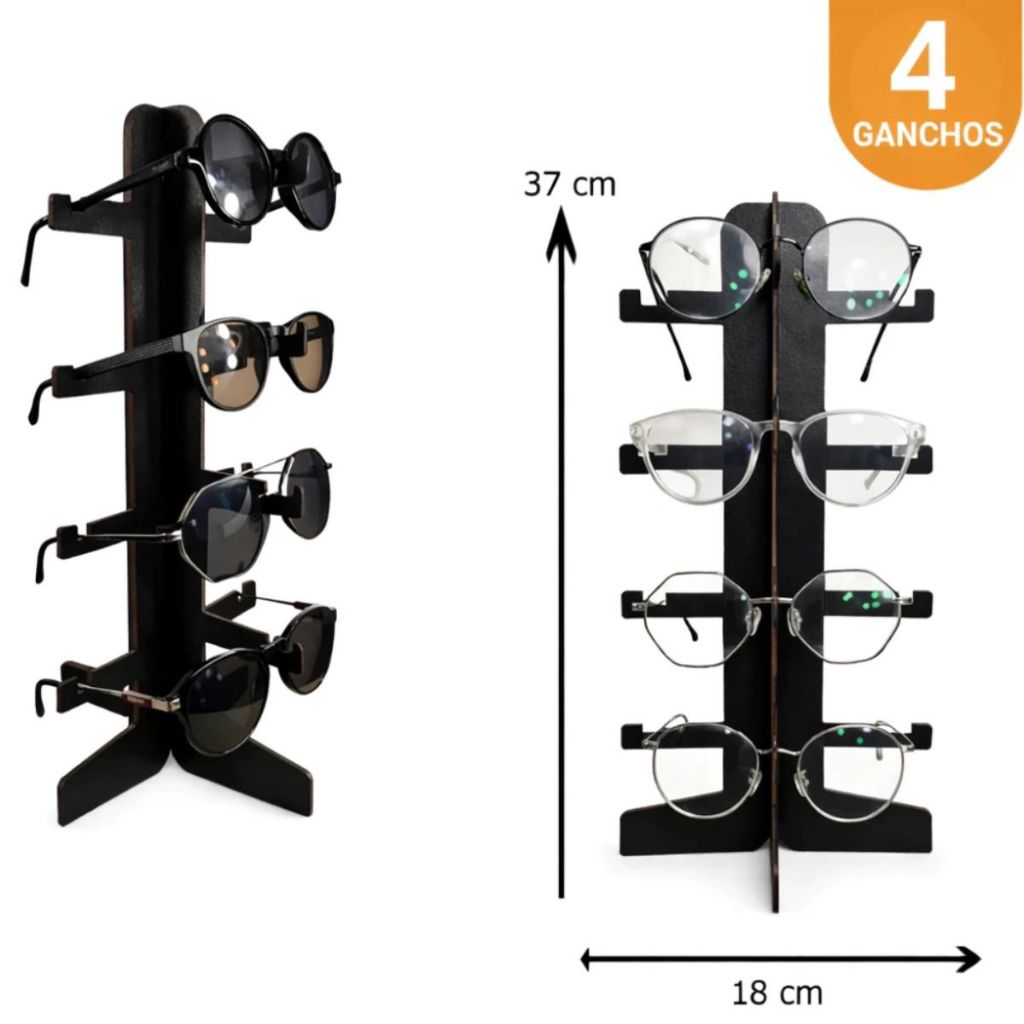 Kit 2 expositor de óculos 4 Ganchos organizador de óculos Ótica Suporte Organizador Expositores MDF