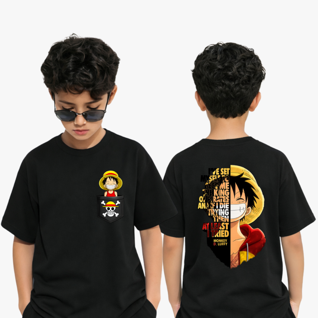 T-shirt One Piece Luffy Camiseta Preta 100% Algodão Promoção Infantil, Juvenil e Adulto