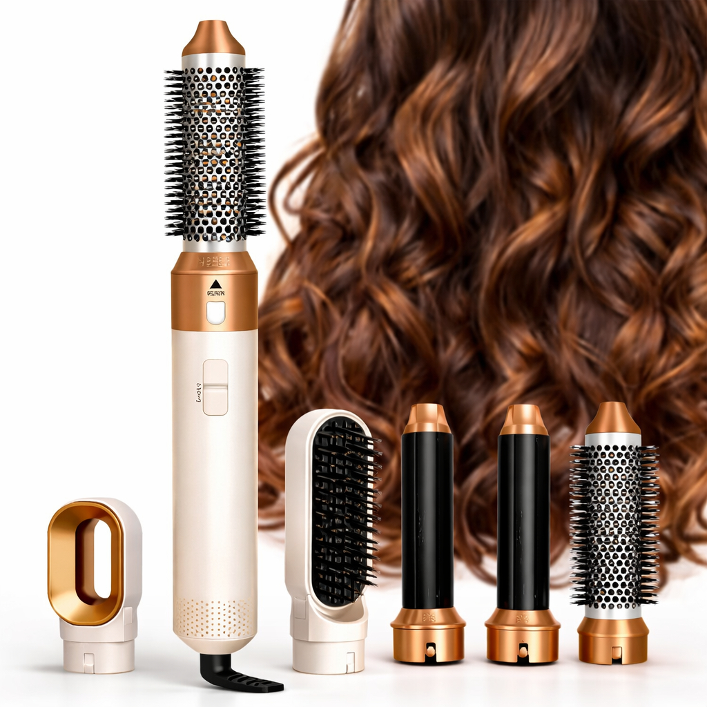 Escova Secadora Modeladora Tecnologia 5 em 1 220 V branco Dourado