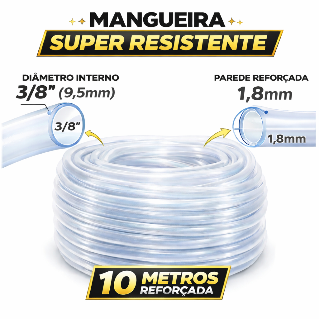 Mangueira Cristal Ags 3/8  X 1,8mm Rolo 10 Metros Flexivel Transparente mangueira de irrigação