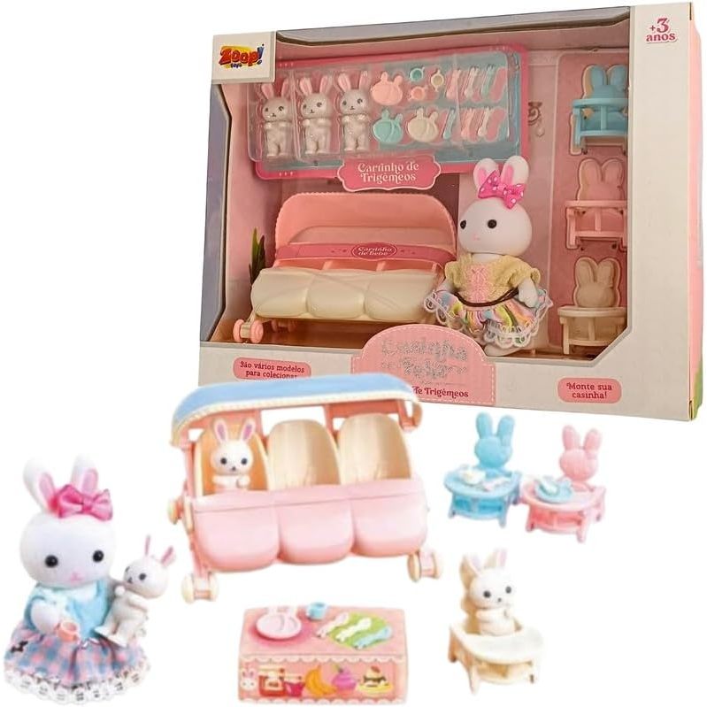 Casinha Feliz Carrinho de Trigêmeos com Acessórios Zoop