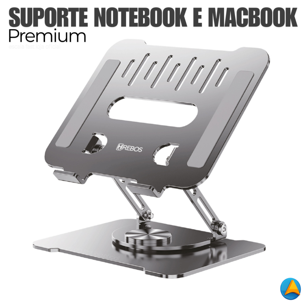 Suporte para Notebook e Macbook Articulado Giratório Reforçado de Luxo em Alumínio