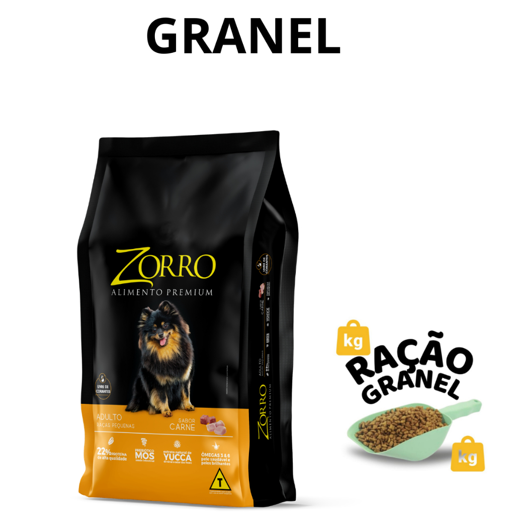 Ração Zorro Premium Cães Adultos Raça Pequena GRANEL Completa Econômica Barata Alta Qualidade