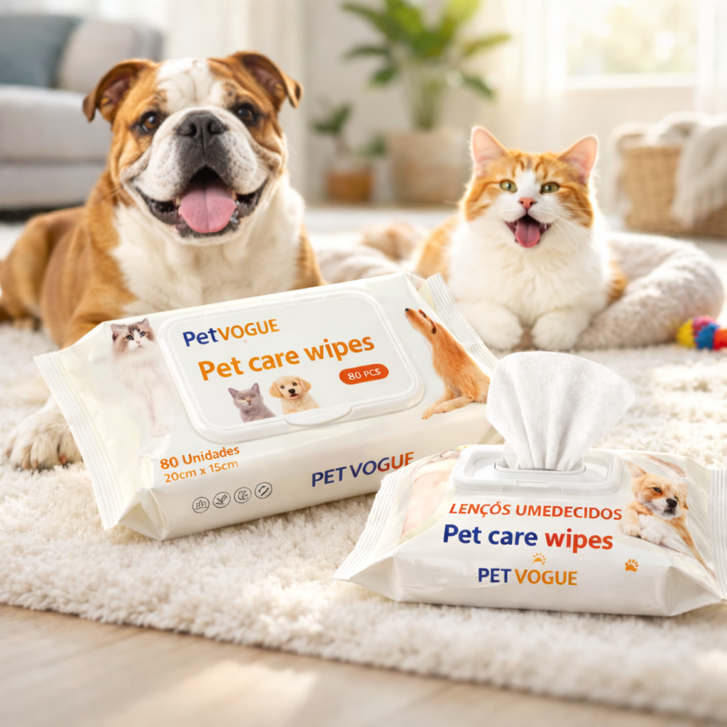 Lenço Umedecido Pet Sem Álcool Limpa Patas Pelos E Bumbum Cachorro E Gato 80 Unidades