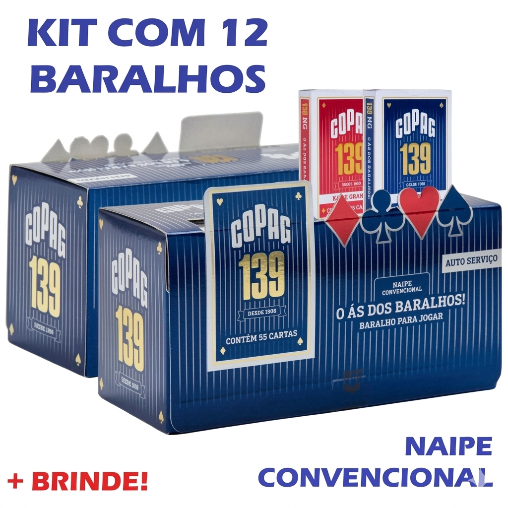 Kit 12 Baralhos Copag 139 Azul & Vermelho Lacrado 54 Cartas Alta Qualidade Caixa Lacrada Truco