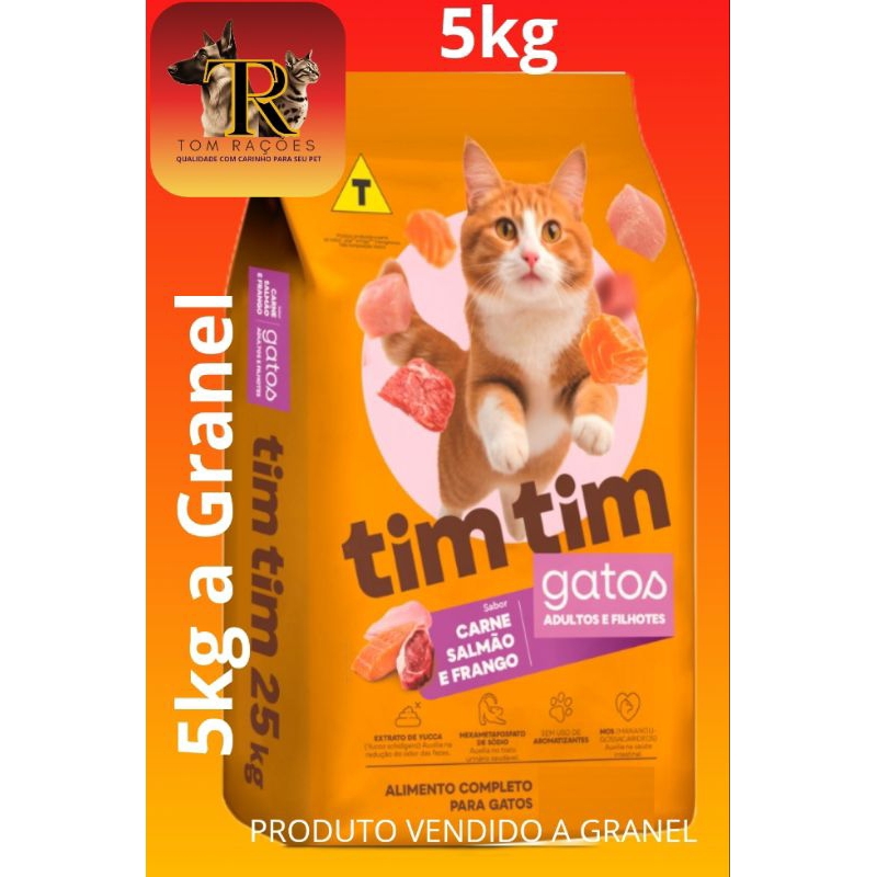 5kg a granel, TIM TIM GATOS, Premium, Carne / Frango/ Salmão, ração para gatos adultos e filhotes, todas as raças.