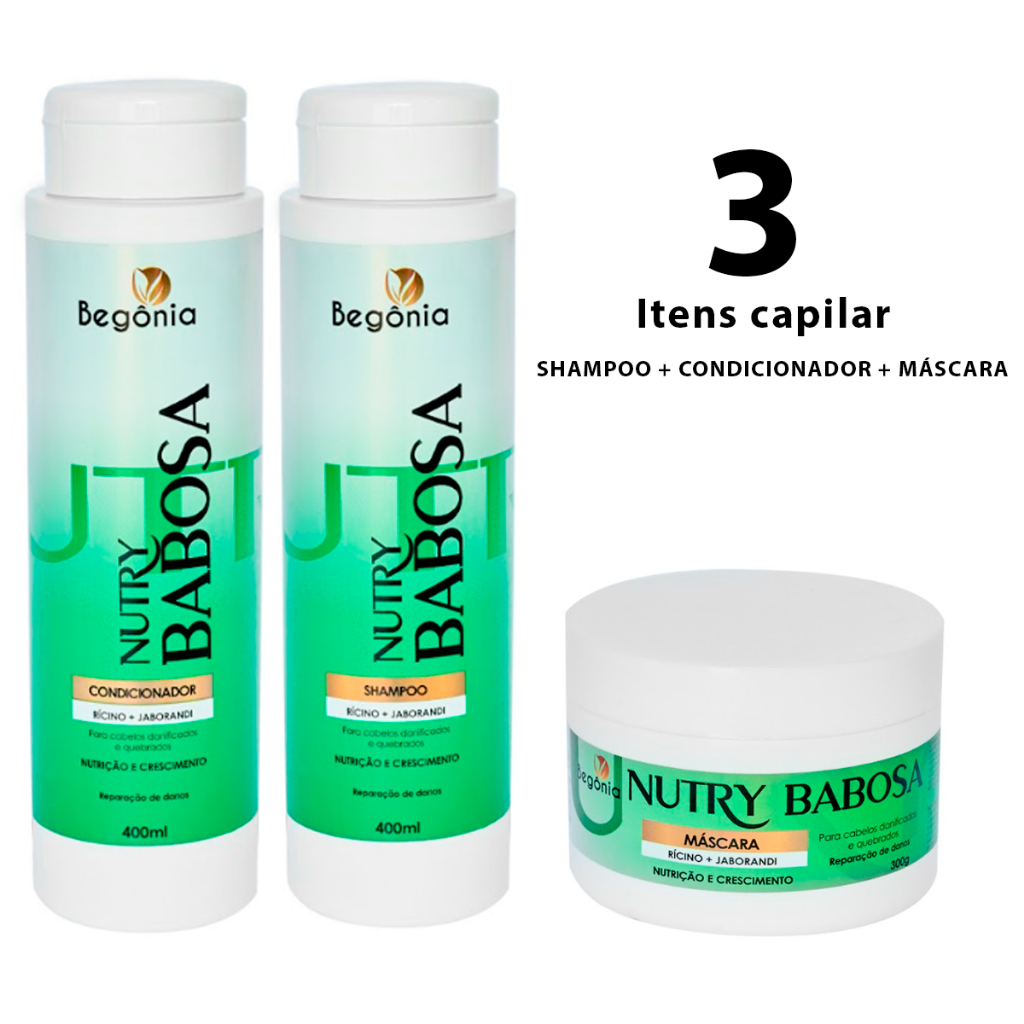 Kit Nutry Babosa 3 itens sendo: Shampoo 400ml + Condicionador 400ml +  Máscara 300g Begônia