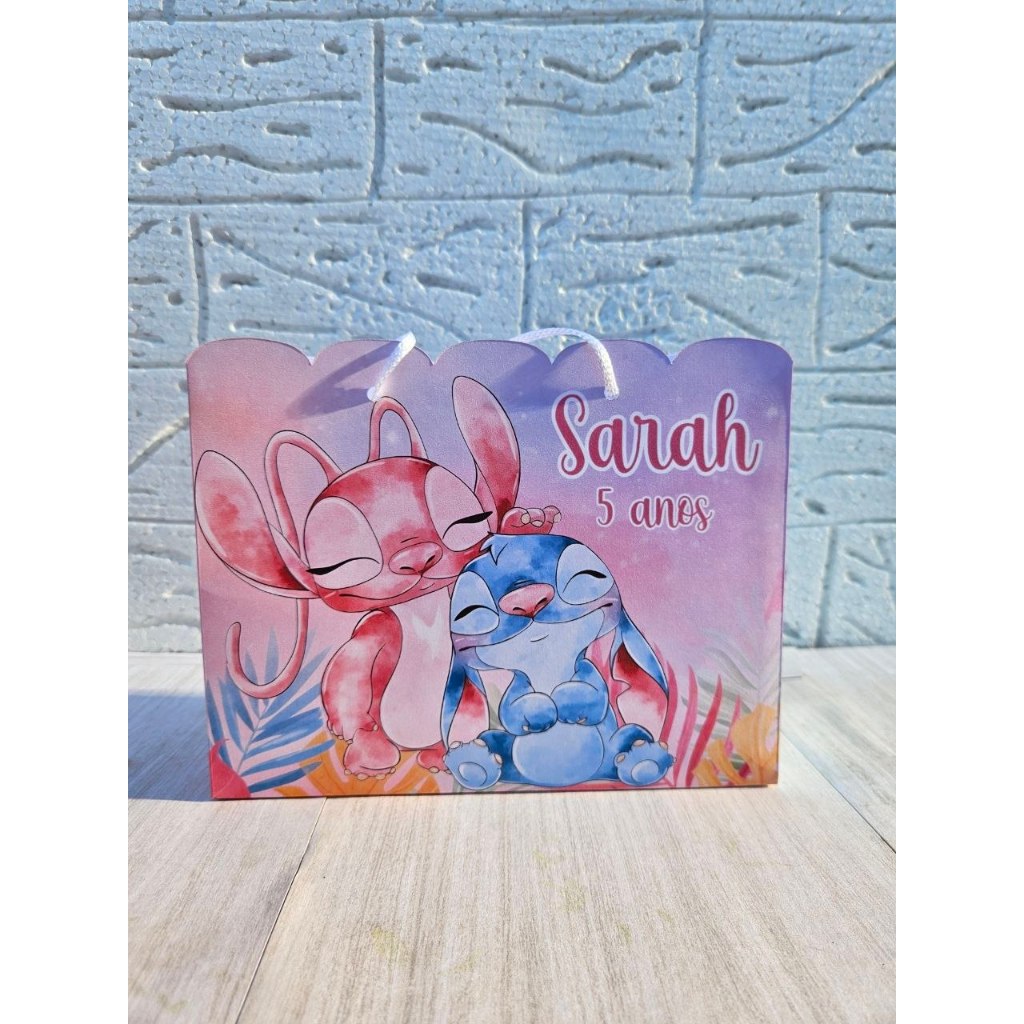 SACOLA PERSONALIZADA PEGUE E MONTE STITCH E ANGEL -PARA FESTA, ANIVERSÁRIO, LEMBRANCINHA