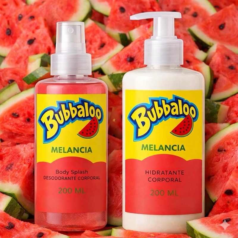 1 Kit Body Splash Bubbaloo Melancia com gliter 200Ml + 1 Hidratante Corporal  Bubbaloo Melancia  200ML