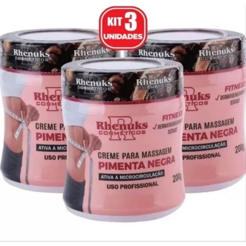Kit 3 Gel Corporal Pimenta Negra 200g | Firmador e Modelador de Pele | Combate estrias e celulite