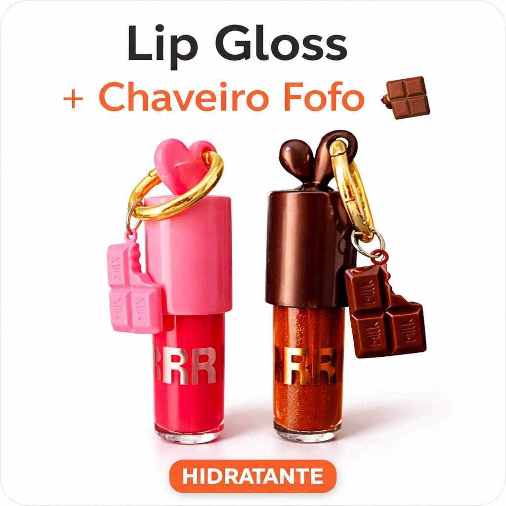 Kit Gloss com Chaveiro 2un Choco Lip + Love Gloss com Chaveiro Super Fofo Hidratante Brilho Intenso