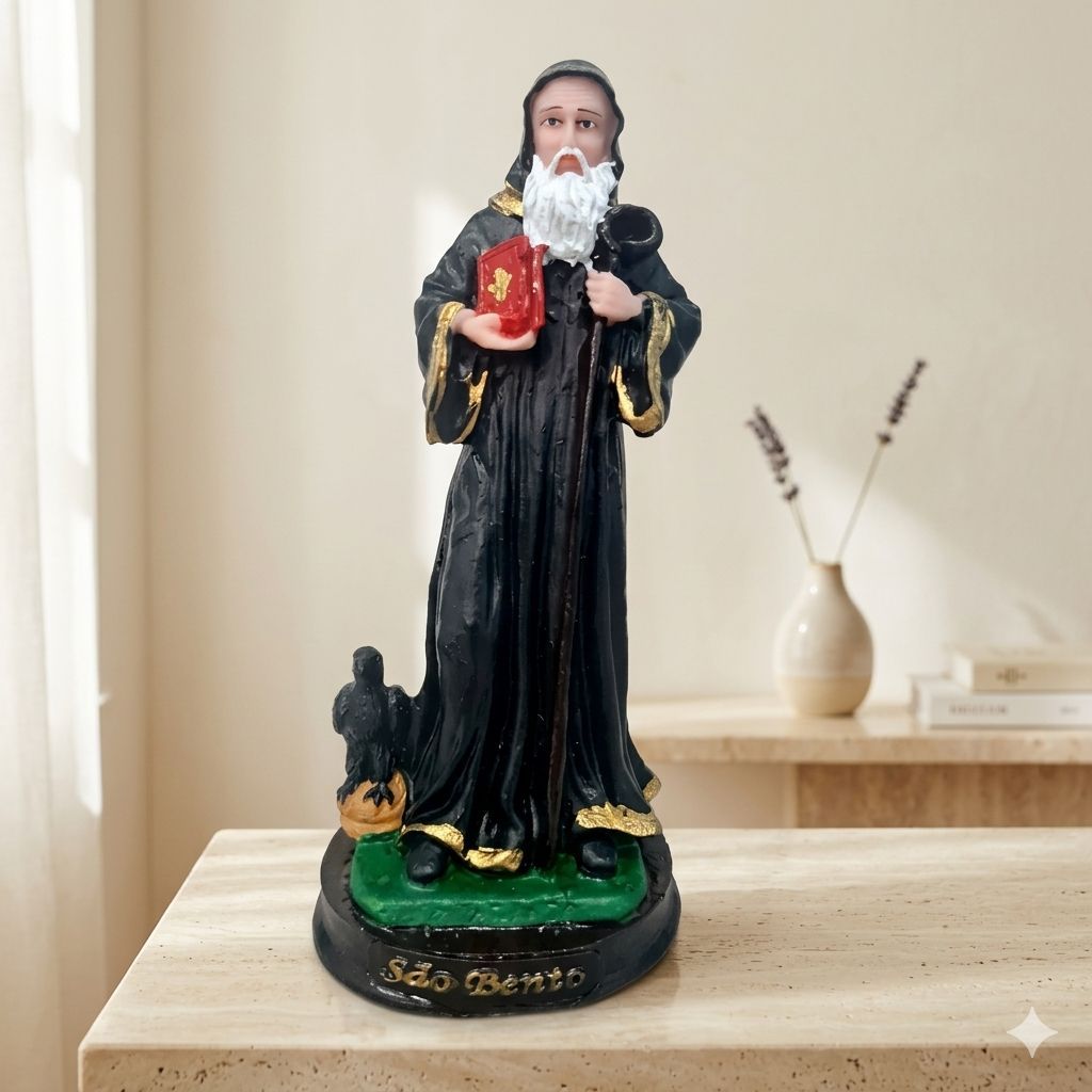 Imagem São Bento 15cm Resina Estatueta Religiosa Proteção Altar Presente Católico Artesanal em Oferta na Shopee