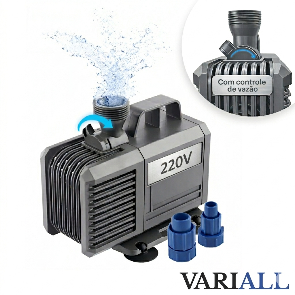 Bomba Submersa 5500L/H 5m para Lago Aquário Fonte Cascata Chafariz Água Doce Salgada 220V