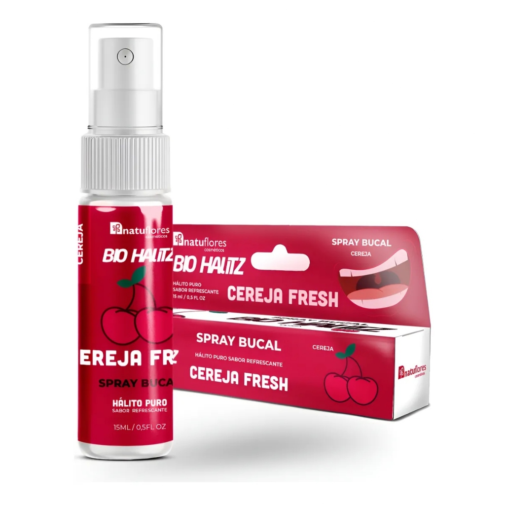 Spray Bucal Bio Halitz Cereja Fresh 15ml Hálito Fresco Instantâneo Refrescante Natuflores