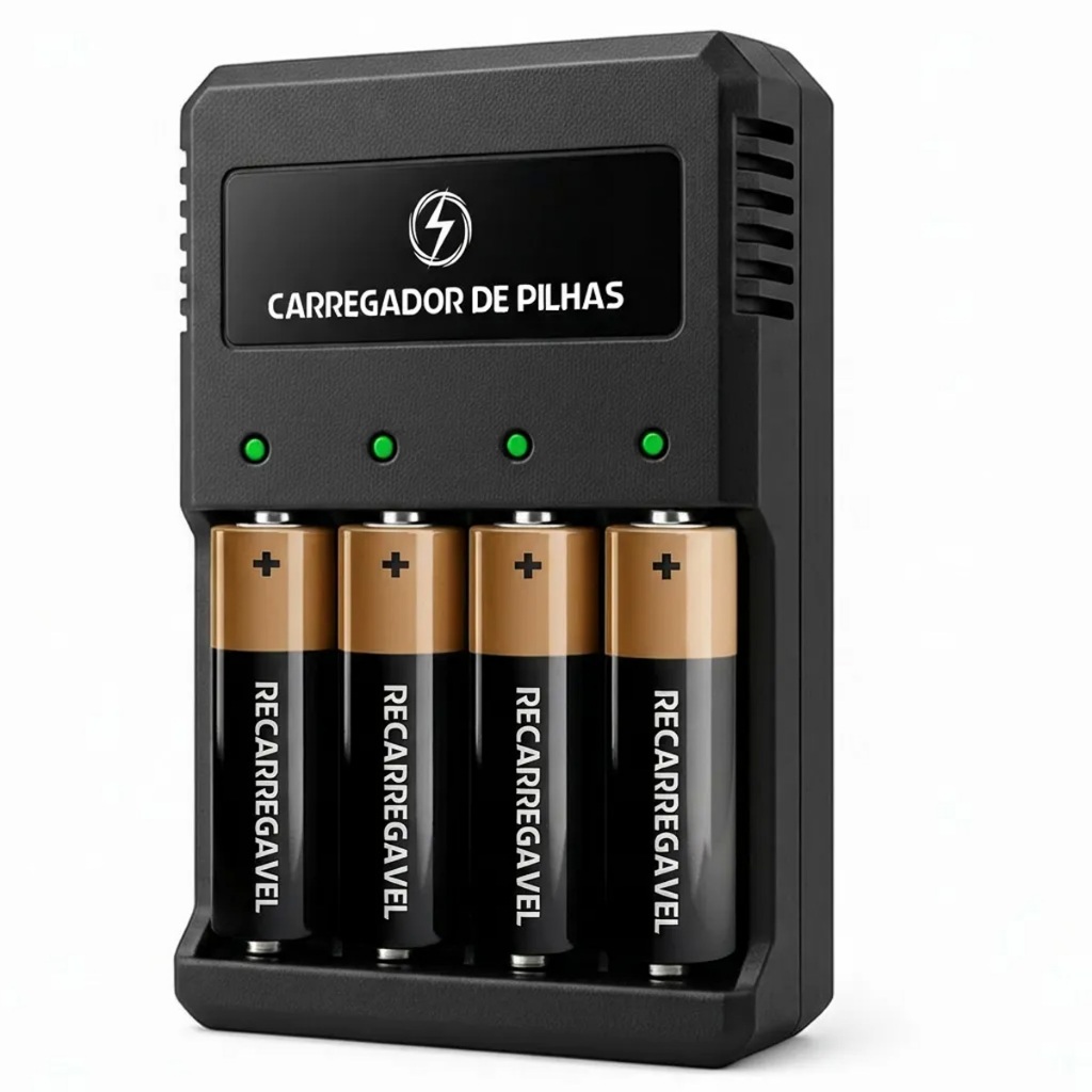 Carregador de Pilhas Recarregáveis Kit + 4 Baterias Opcionais AA/AAA/Bateria 9V