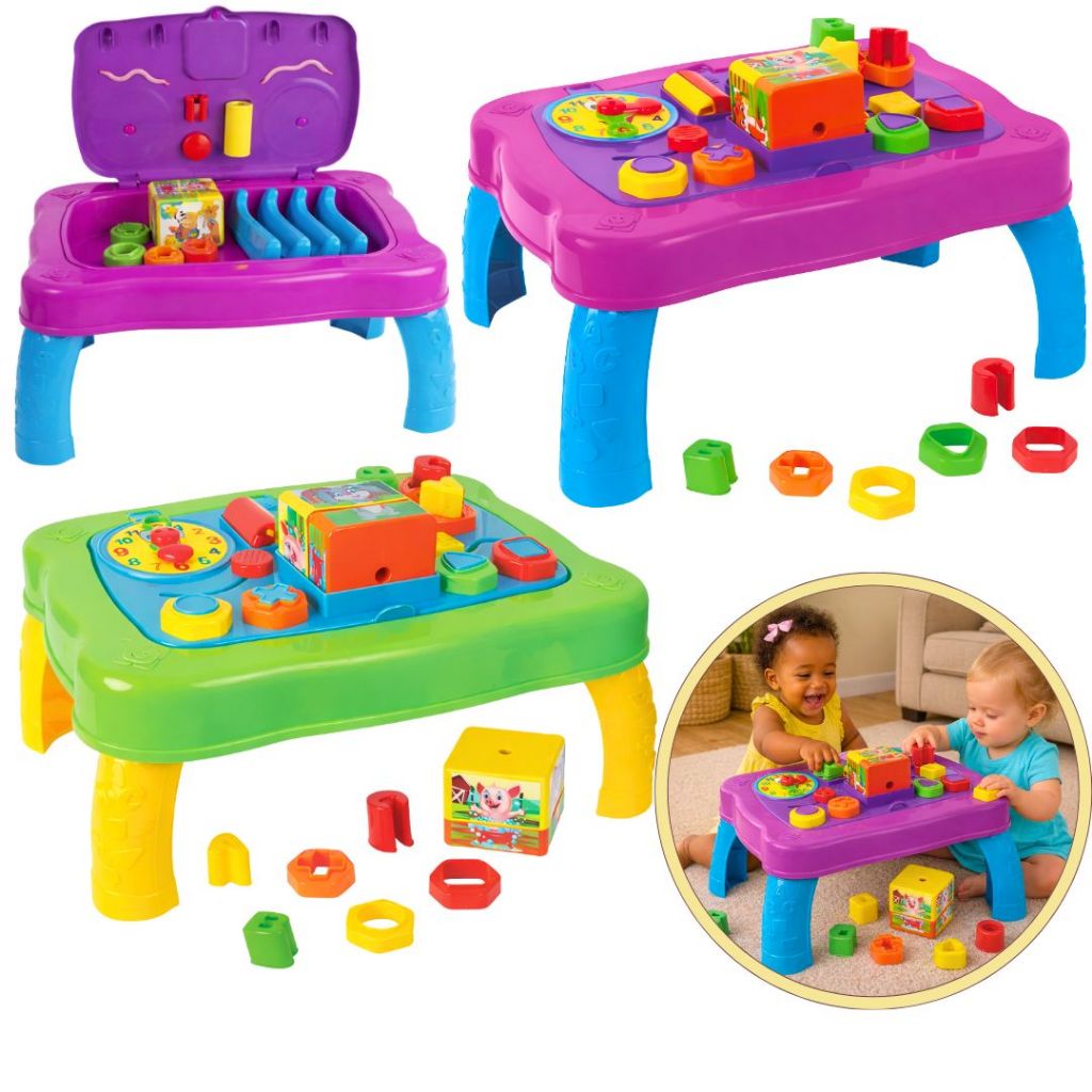 Mesa Divertida Didática educacional Infantil Bebê 8 Atividades Montar Interativa Sensorial Brinquedo Educativo