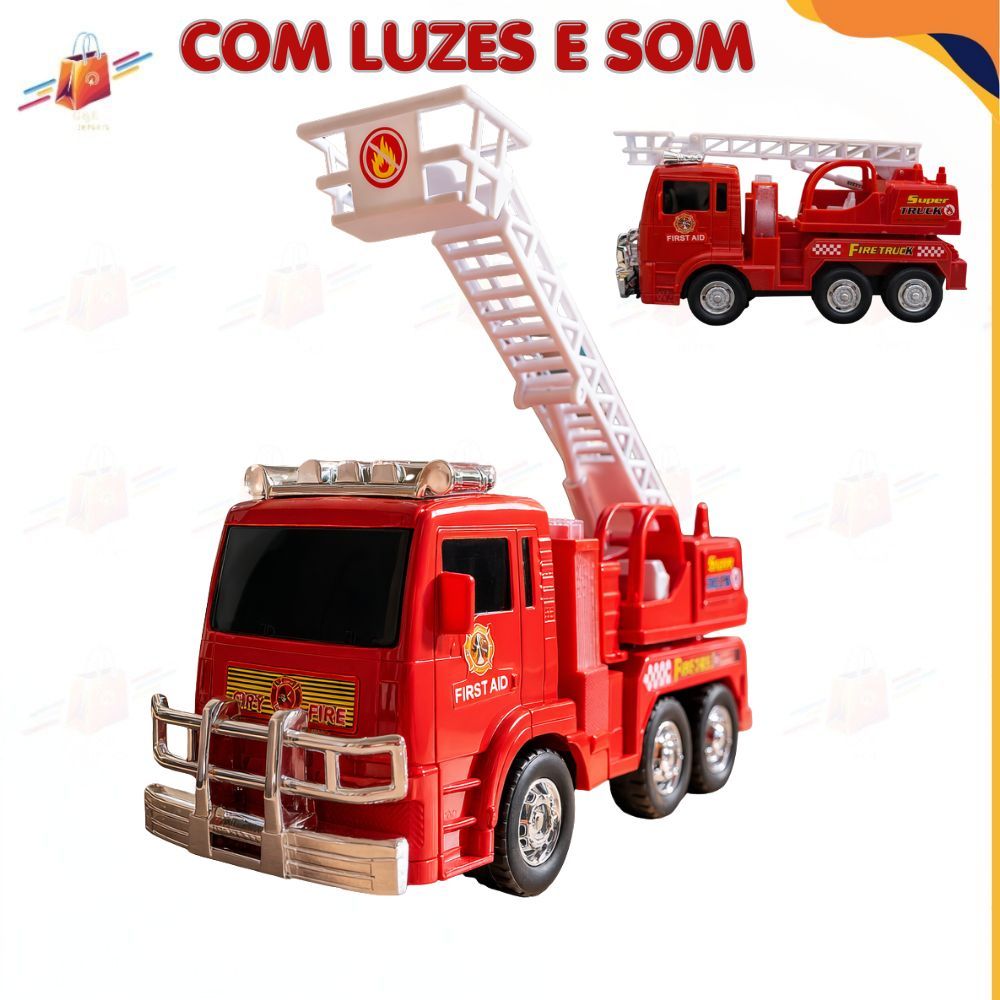 Brinquedo Caminhão de Bombeiro Bate e Volta Com Som Luz e Som a Pilha Brinquedo Infantil