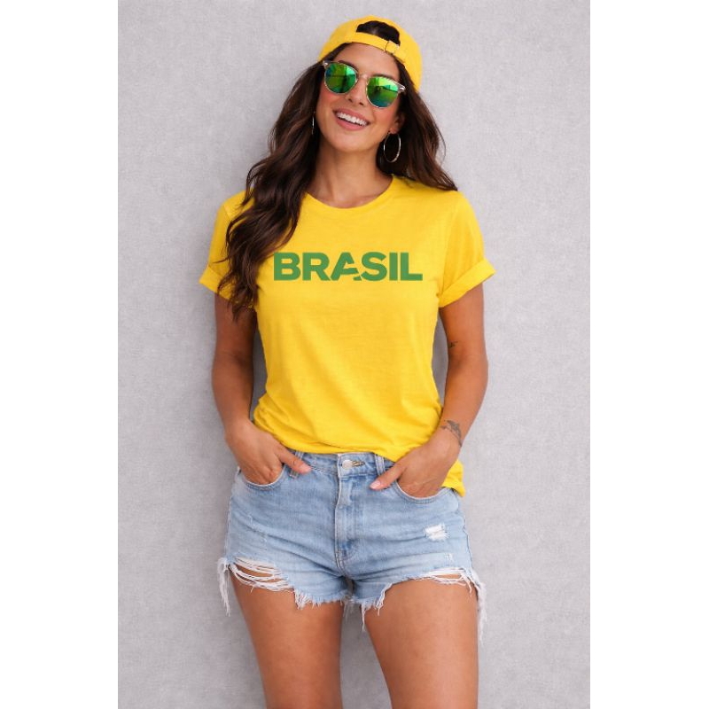 Camisa do Brasil feminina 100% algodão estampada básico Seleção Brasileira copa do mundo2026.