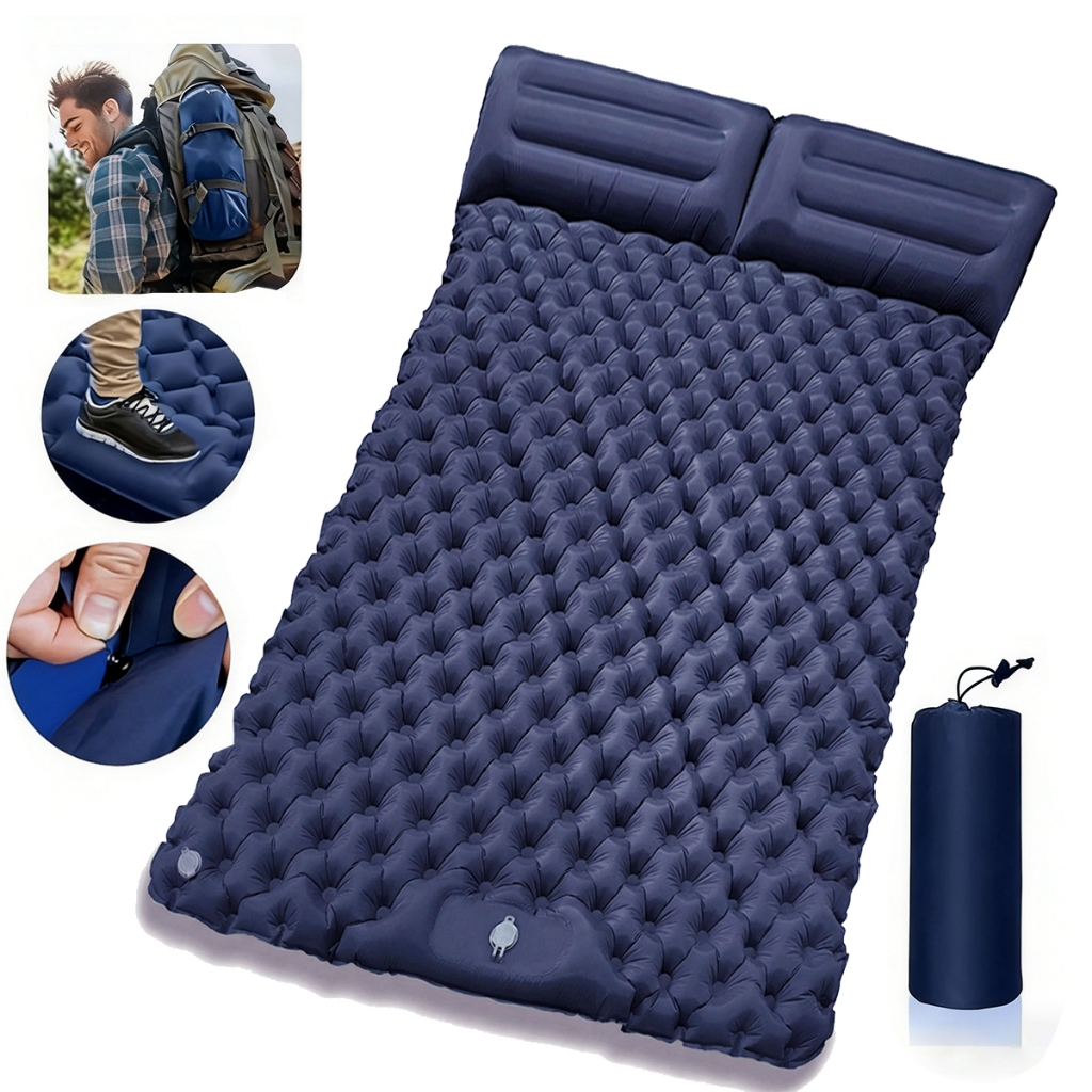 Colchonete Inflável Camping Solteiro Casal Ultra Leve Ultra com Travesseiro Portátil