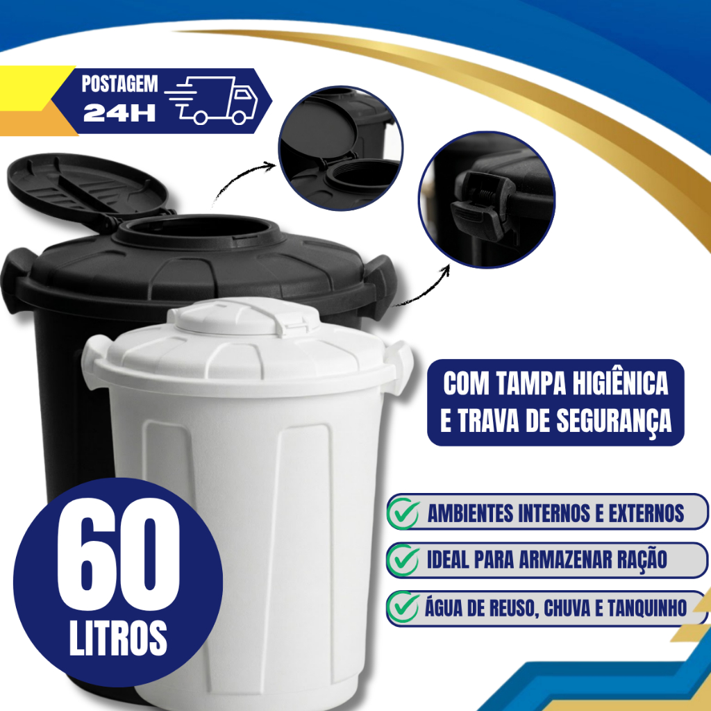 Lixeira Cesto Multiuso 60 Litros Tampa e Trava Higiênica Prédio Escola Edifícios Coleta Seletiva em Oferta na Shopee